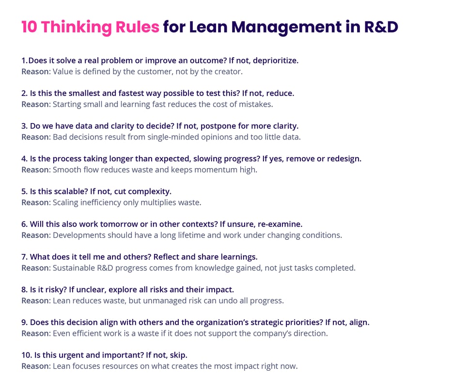 10 thinking rules for lean management in R&D