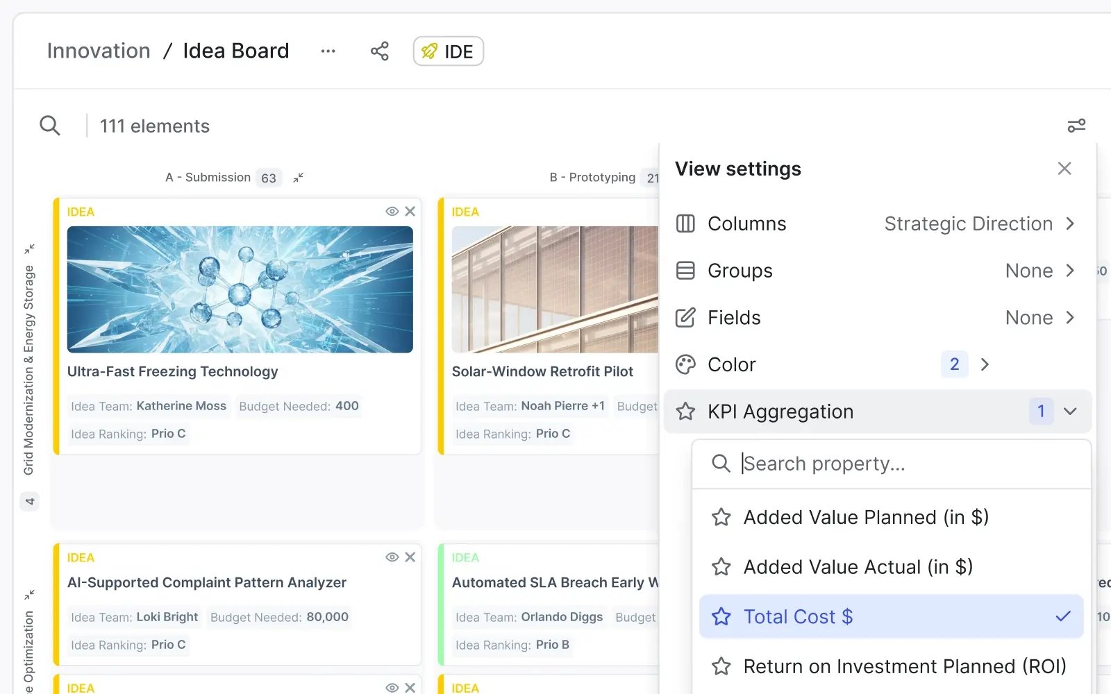 Projektportfolio-Board mit KPI-Aggregation