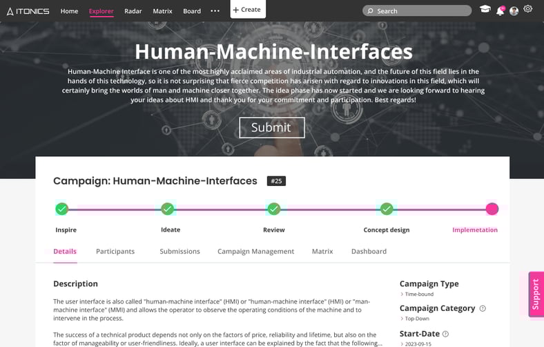 ITONICS Campaigns für einen kollaborativen Innovationstrichter