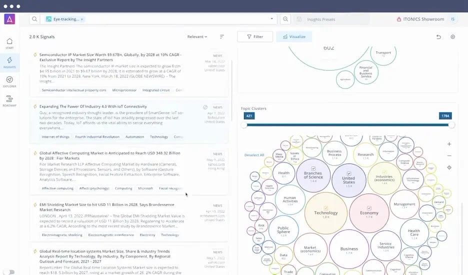 Filter und Suche in ITONICS Insights