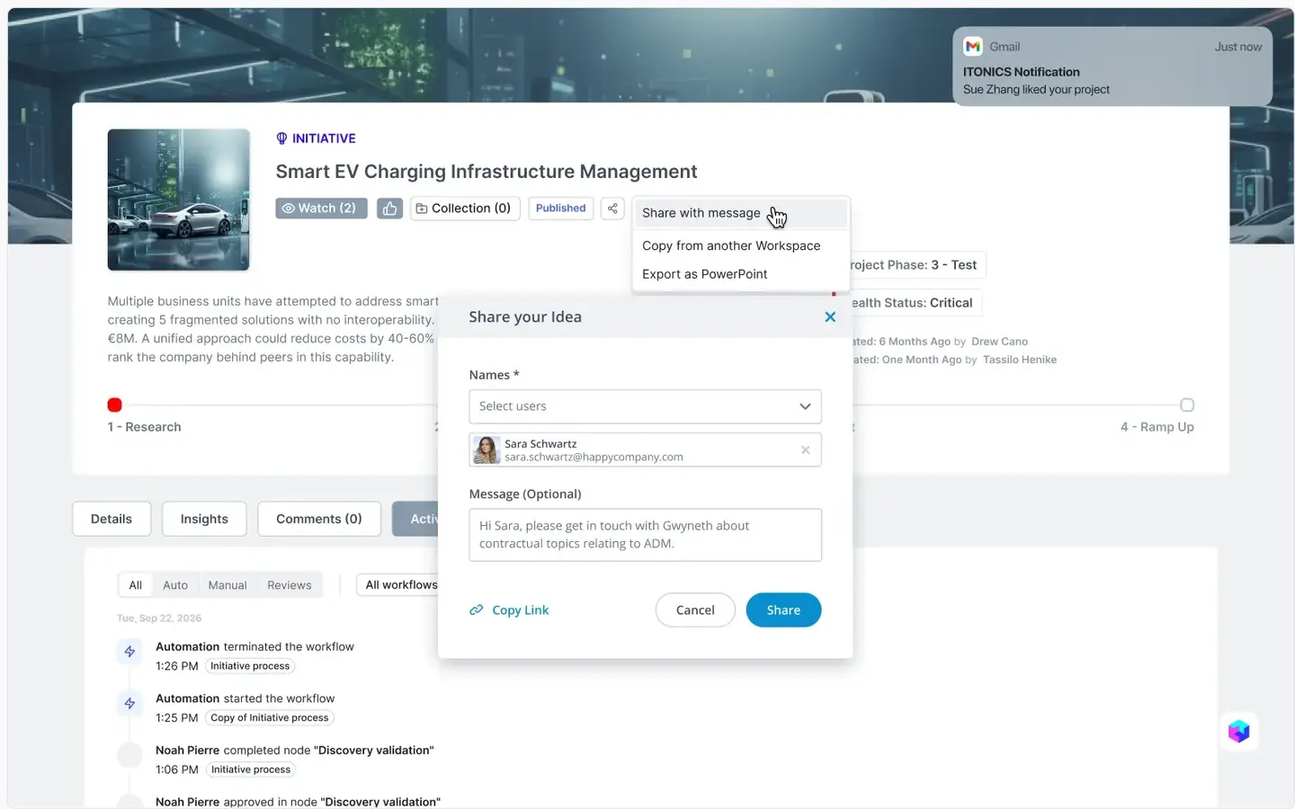 Cross-team collaboration on an idea in a digital environment | ITONICS