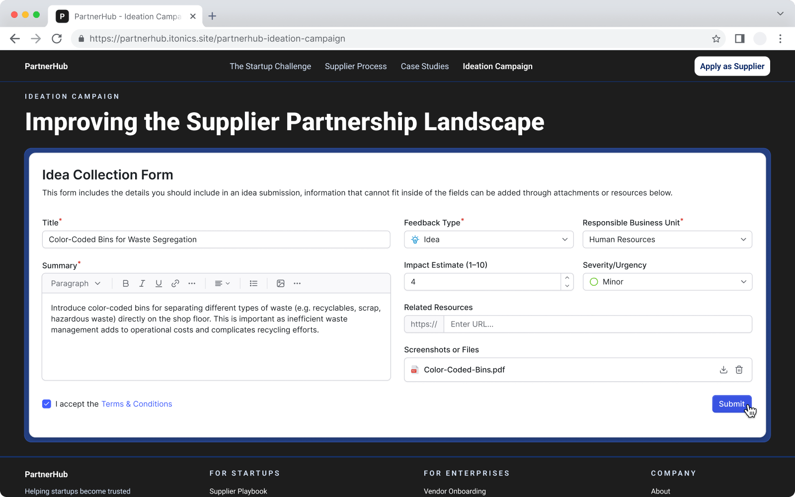 A portal to collect and integrate ideas from suppliers | ITONICS