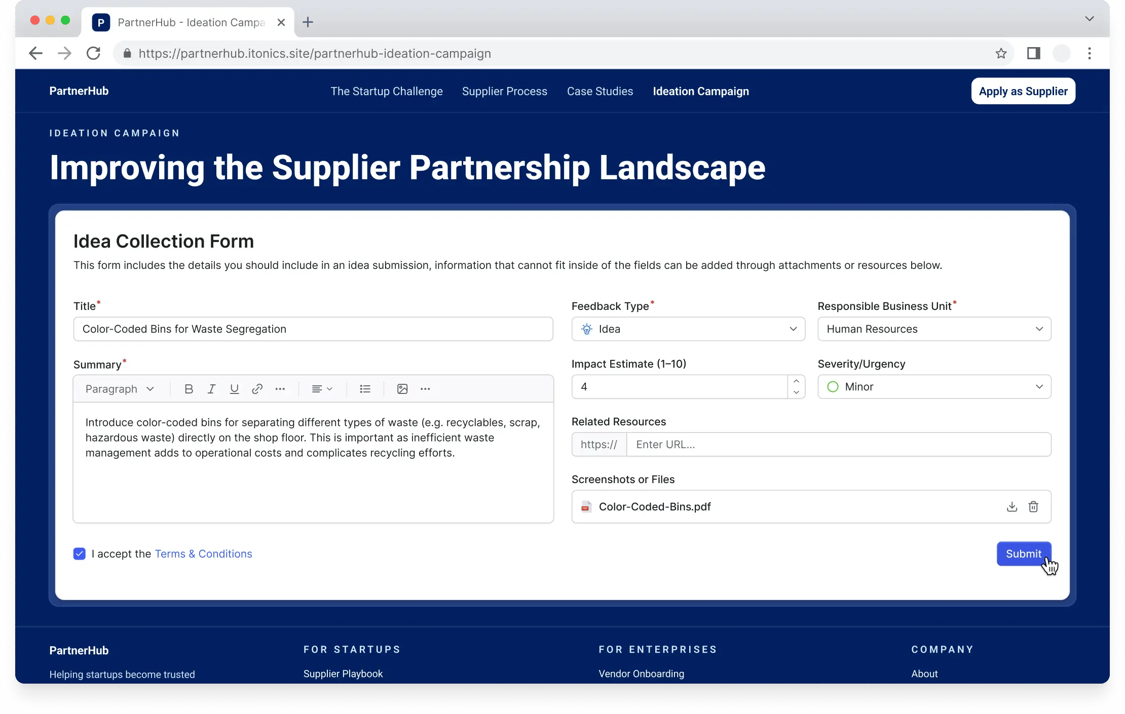 A portal to collect and integrate ideas from suppliers | ITONICS