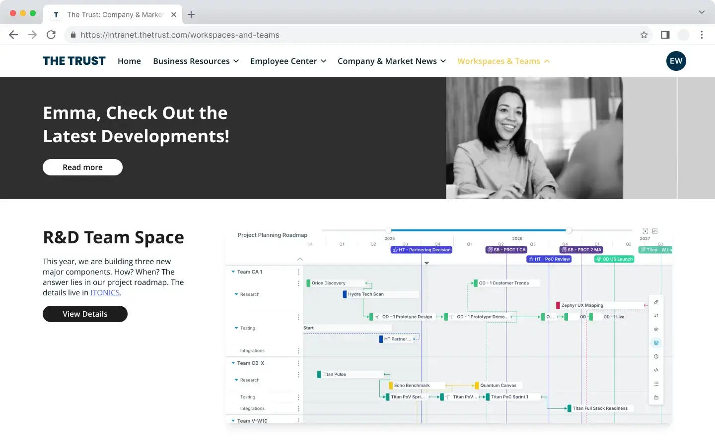 Eine Roadmap in eine Intranetseite einbetten | ITONICS