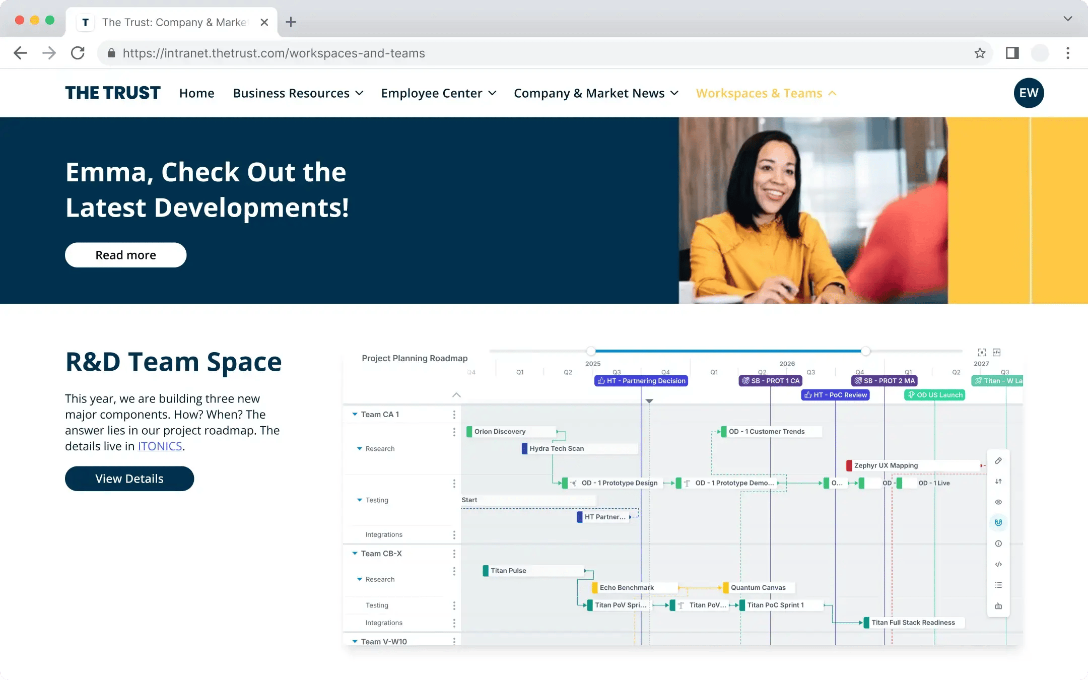 Zentrale Roadmap für alle Teams