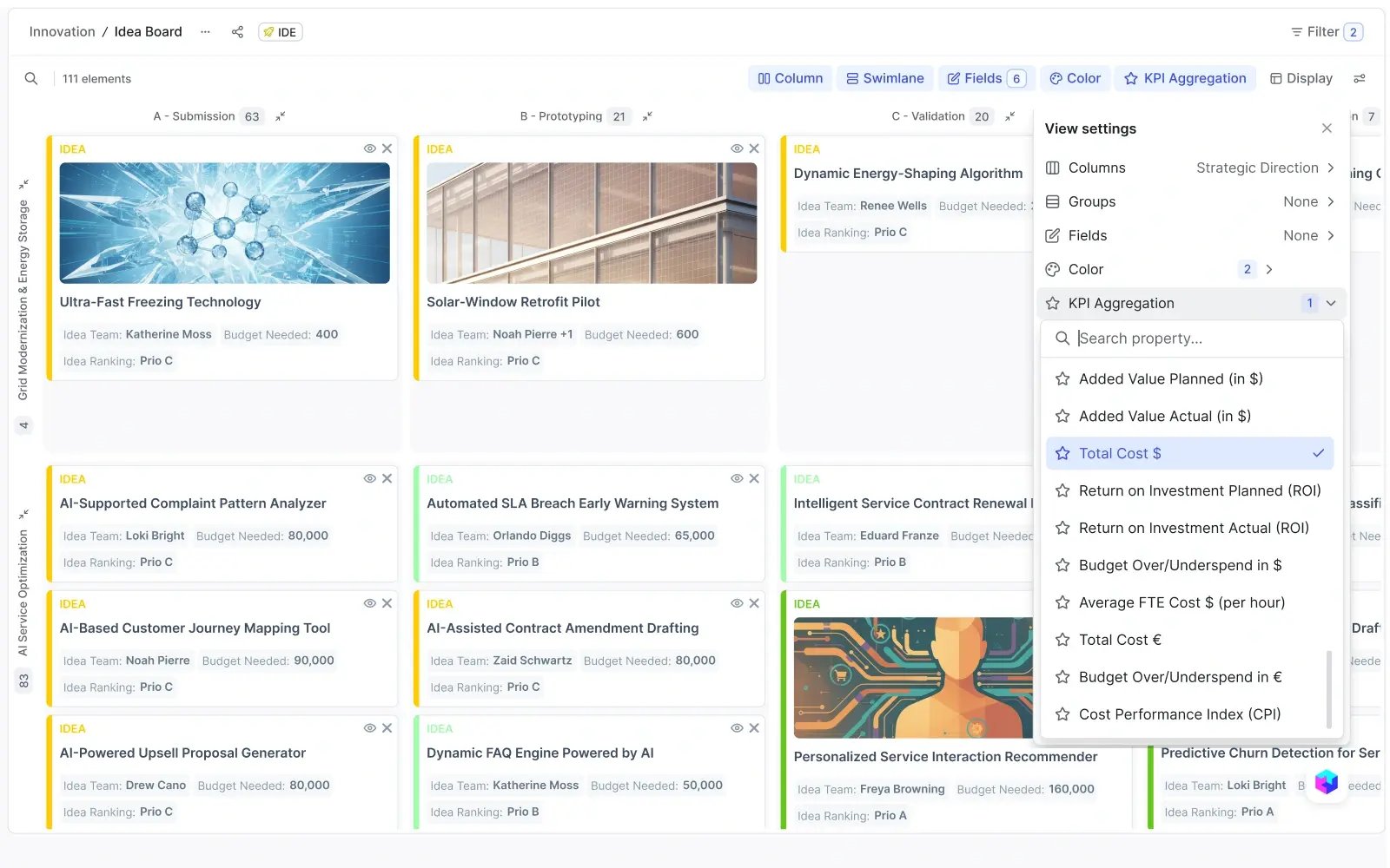 Projektportfolio-Board mit KPI-Aggregation