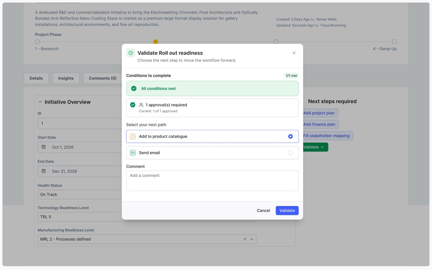 ITONICS Workflow allows for changing data types and preserves data history