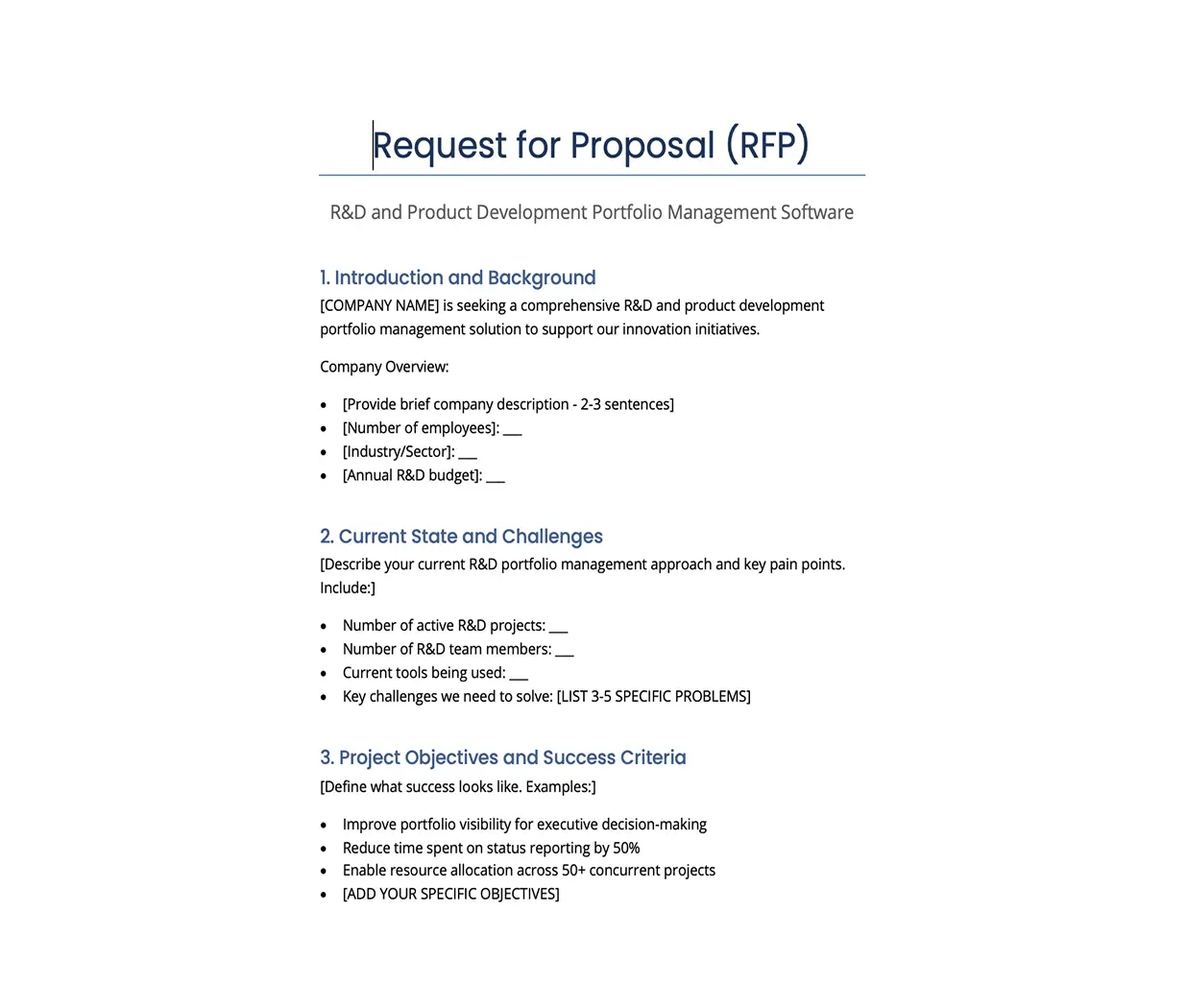 RFP-Vorlage für R&D und Produktentwicklung