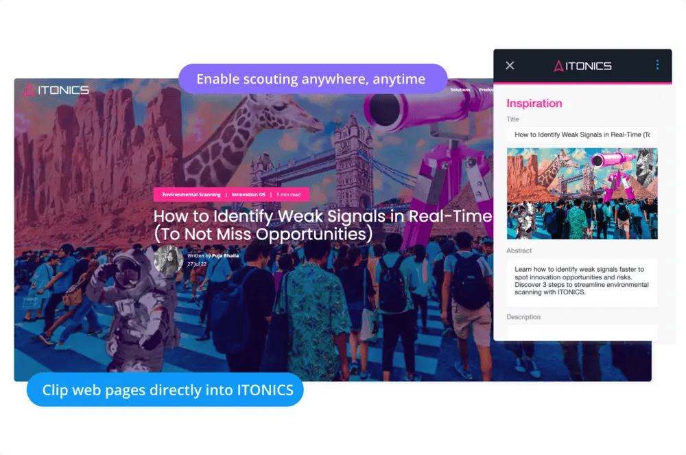 Browser-Erweiterung Web Clipper für das ITONICS Innovation OS