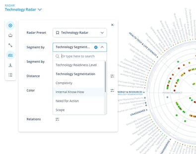 Segmentierung im ITONICS Technologieradar