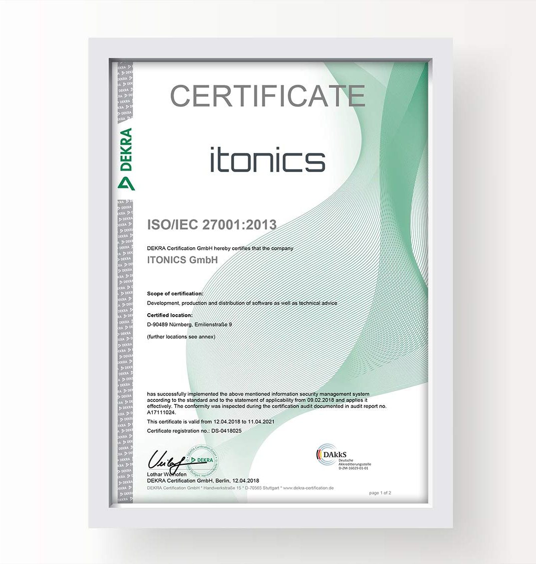 Trust ITONICS - ISO 27001 Zertifikat und DSGVO