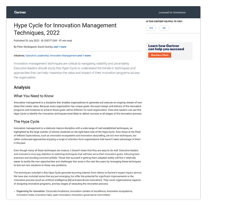 Gartner Hype Cycle Innovationsmanagement-Techniken