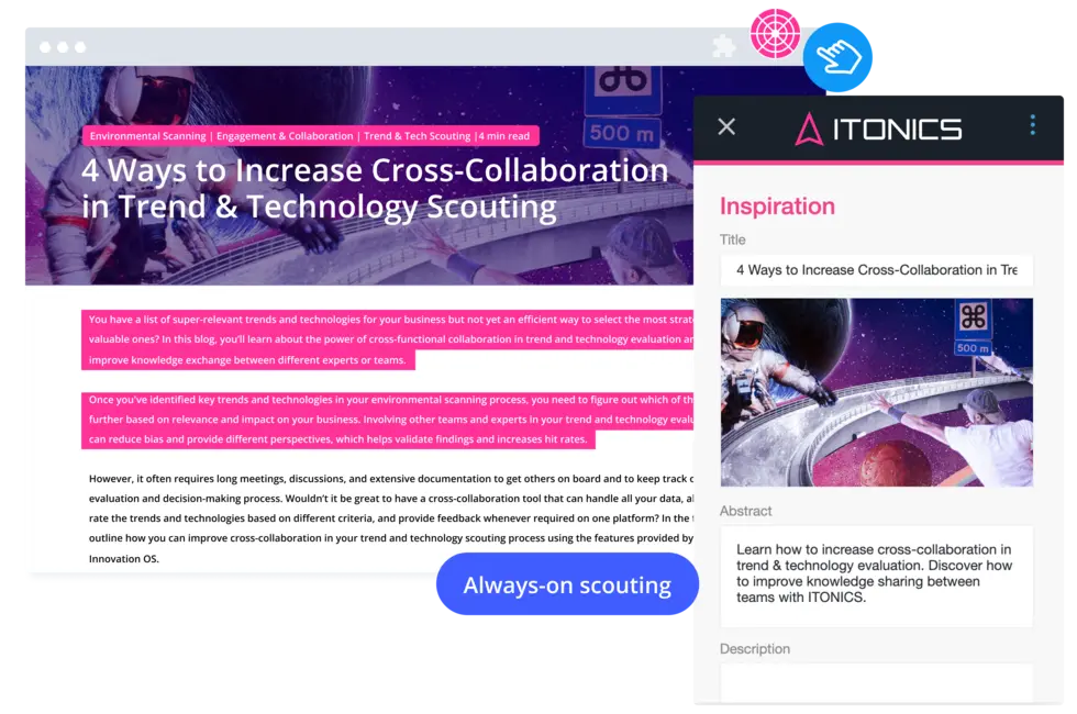 Inspirationen aus Blogbeiträgen erfassen mit dem ITONICS Web Clipper