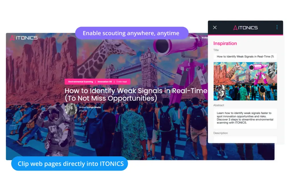 Browser-Erweiterung Web Clipper für das ITONICS Innovation OS