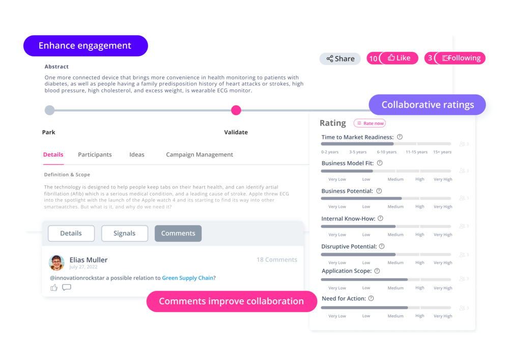 Features für mehr Kollaboration im ITONICS Innovation OS